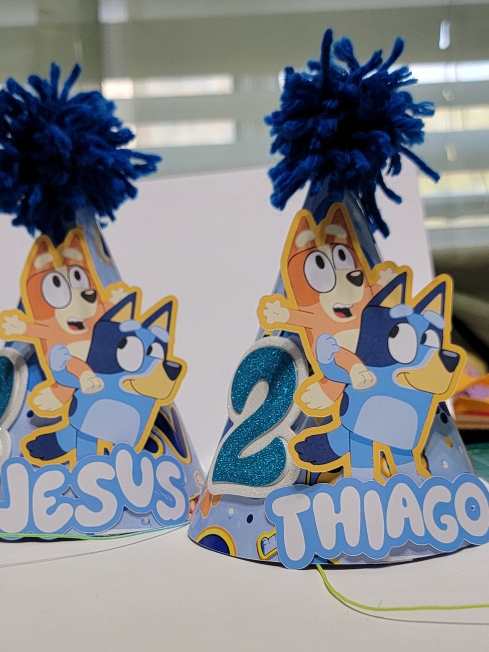 Bluey Themed Blue Party Hat with Number 2 - Personalized